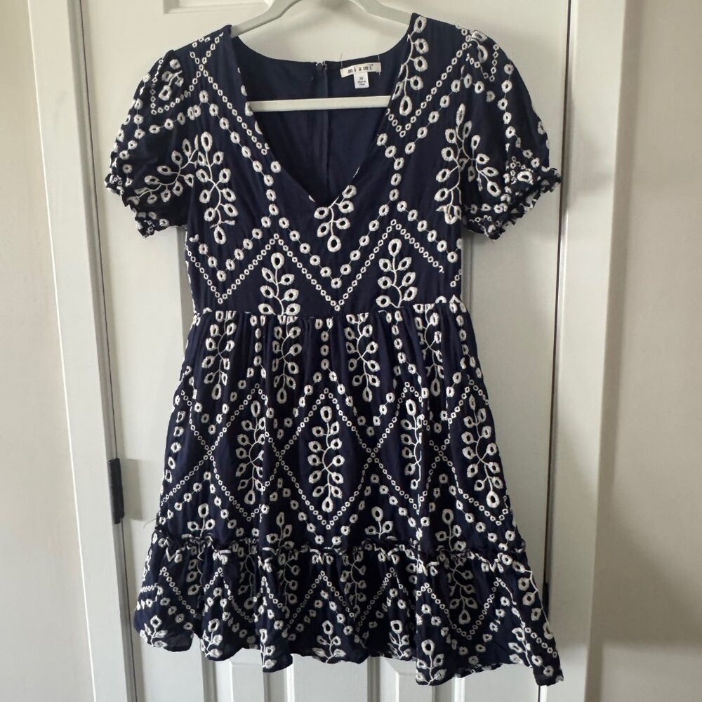 Mi Ami Womens Navy and Cream Dress Size M Medium P3 - Picture 1 of 12
